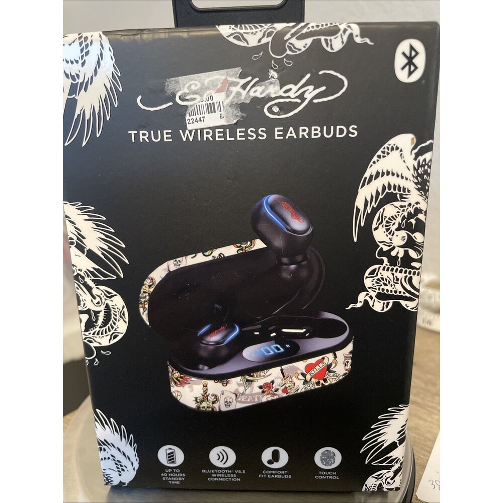Ed Hardy True Wireless Earbuds Pink White Tattoo Design Earbuds New